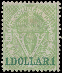 1867, Seal of the Colony, $1 on 3d green, perf. 14 (Scott 13), o.g., ...