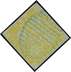 1851, 6d olive yellow (Scott 2), o.g., bright and fresh with large ...