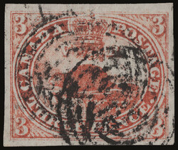 1851, Beaver, 3d red, on laid paper, imperforate (Scott 1), large ...