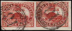 1853, Beaver, 3d brown red, on wove paper, imperforate (Scott 4a), a ...