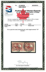 1853, Beaver, 3d brown red, on wove paper, imperforate (Scott 4a), a ...