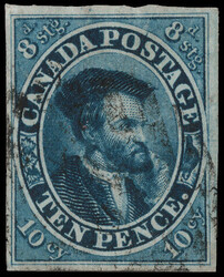 1855, Jacques Cartier, 10d blue, on thick machine-made wove paper, ...