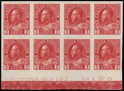 1924, King George V "Admiral", 3¢ carmine, imperf (Scott 138), a ...