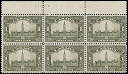 1929, $1 Parliament (Scott 159), top margin imprint & plate No. 1 ...