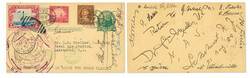 1929 Round-the-World Flight postal card, autographed, 1¢ Jefferson ...