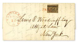 Brattleboro, Vt., 1846, 5¢ black on buff (Scott 5X1), position 8, ...