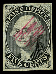 New York, N.Y., 1846, 5¢ black on bluish, signed "ACM" connected ...