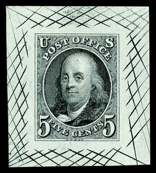 1847, 5¢ black, trial color large die proof on bond paper (Scott ...
