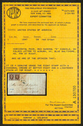 1847, 5¢ red brown (Scott 1), horizontal pair with huge margin at ...