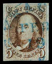 1847, 5¢ red brown (Scott 1), bright, four-margined example, sound ...