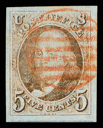 1847, 5¢ red brown (Scott 1), clean and sound with full to oversized ...