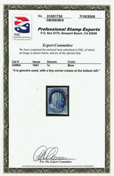 1851, 1¢ blue, type IIIa (Scott 8A), large margin at bottom right to ...