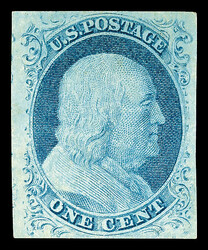 1852, 1¢ blue, type IV (Scott 9), o.g., lightly hinged, fresh w ...