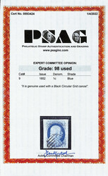 1852, 1¢ blue, type IV (Scott 9), fresh and sound with solid color, ...