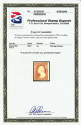 1851, 3¢ orange brown, type II (Scott 10A), o.g., very lightly ...