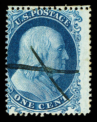 1857, 1¢ blue, type Ia (Scott 19), eye-catching with immense color ...