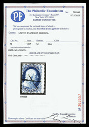1857, 1¢ blue, type Ia (Scott 19), eye-catching with immense color ...