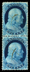 1857, 1¢ blue, types Ic & IIIa (Scott 19b,22), vertical pair, #19b ...