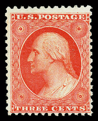 1857-60 (1875 Reprint), 3¢ scarlet (Scott 41), without gum as issued ...