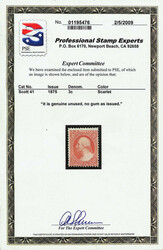 1857-60 (1875 Reprint), 3¢ scarlet (Scott 41), without gum as issued ...