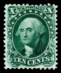 1857-60 (1875 Reprint), 10¢ blue green (Scott 43), without gum as ...