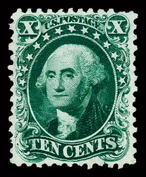 1857-60 (1875 Reprint), 10¢ blue green (Scott 43), without gum as ...