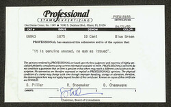 1857-60 (1875 Reprint), 10¢ blue green (Scott 43), without gum as ...