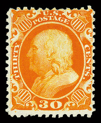 1857-60 (1875 Reprint), 30¢ yellow orange (Scott 46), without gum as ...