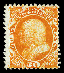 1857-60 (1875 Reprint), 30¢ yellow orange (Scott 46), without gum as ...