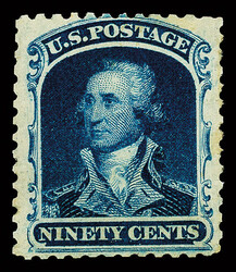 1857-60 (1875 Reprint), 90¢ deep blue (Scott 47), without gum as ...