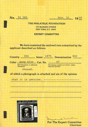 1857-60 (1875 Reprint), 90¢ deep blue (Scott 47), without gum as ...