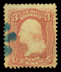 1867, 3¢ rose, D. grill (Scott 85), small part of blue circle of ...