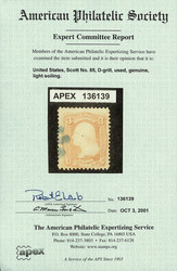 1867, 3¢ rose, D. grill (Scott 85), small part of blue circle of ...