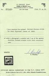 1869, 2¢ brown, without grill (Scott 113b), previously hinged large ...