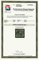 1869, 12¢ green (Scott 117), a breathtaking example, sound with ...
