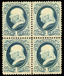 1879, 1¢ dark ultramarine, A.B.N.C. printing (Scott 182), block of 4 ...