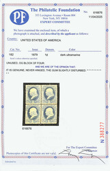 1879, 1¢ dark ultramarine, A.B.N.C. printing (Scott 182), block of 4 ...