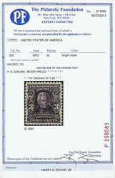 1903, 3¢ bright violet (Scott 302), o.g., never hinged, eye-catching ...