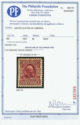 1903, 6¢ claret (Scott 305), o.g., never hinged, eye-catching with ...