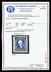 1903, $2 dark blue (Scott 312), o.g., hinged, cleanly printed in ...