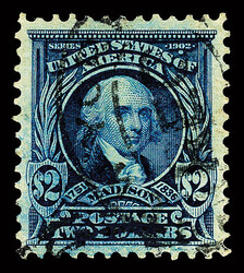 1903, $2 dark blue (Scott 312), mathematically centered on bright ...