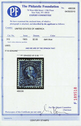 1903, $2 dark blue (Scott 312), mathematically centered on bright ...