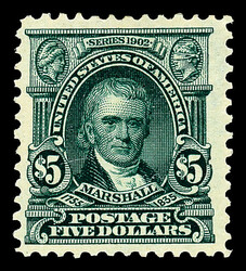 1903, $5 dark green (Scott 313), o.g., hinged, clean with bold color ...