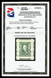 1906, 1¢ blue green, imperf. (Scott 314), o.g., never hinged, ...