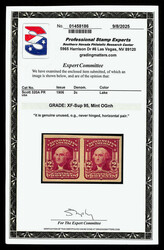 1906, 2¢ lake, type II, imperf. (Scott 320A), horizontal pair, o.g., ...