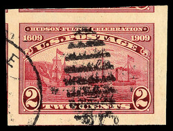 1909, 2¢ Hudson-Fulton, imperf. (Scott 373), duplex cancel, huge ...