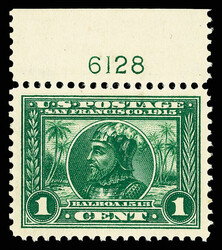 1913, 1¢ Panama-Pacific, perf. 12 (Scott 397), top margin single ...