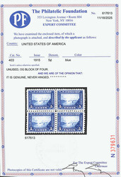 1915, 5¢ Panama-Pacific, perf. 10 (Scott 403), block of 4, o.g., ...