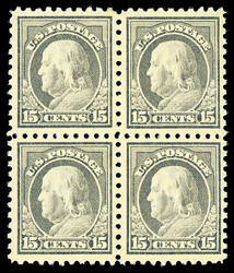 1914, 15¢ gray, S.L. watermark, perf. 10 (Scott 437), block of 4, ...