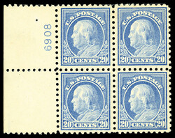 1914, 20¢ ultramarine, S.L. watermark, perf. 10 (Scott 438), left ...